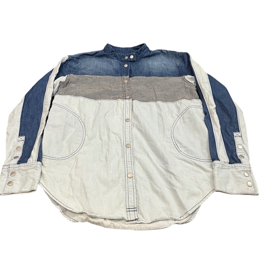 We The Free Free People moto colorblock cotton button-up shirt small womens